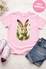 Shamrock & Bunny Print Shirt, St. Patrick’s Day Clover Art Shirt, Irish Day Tee