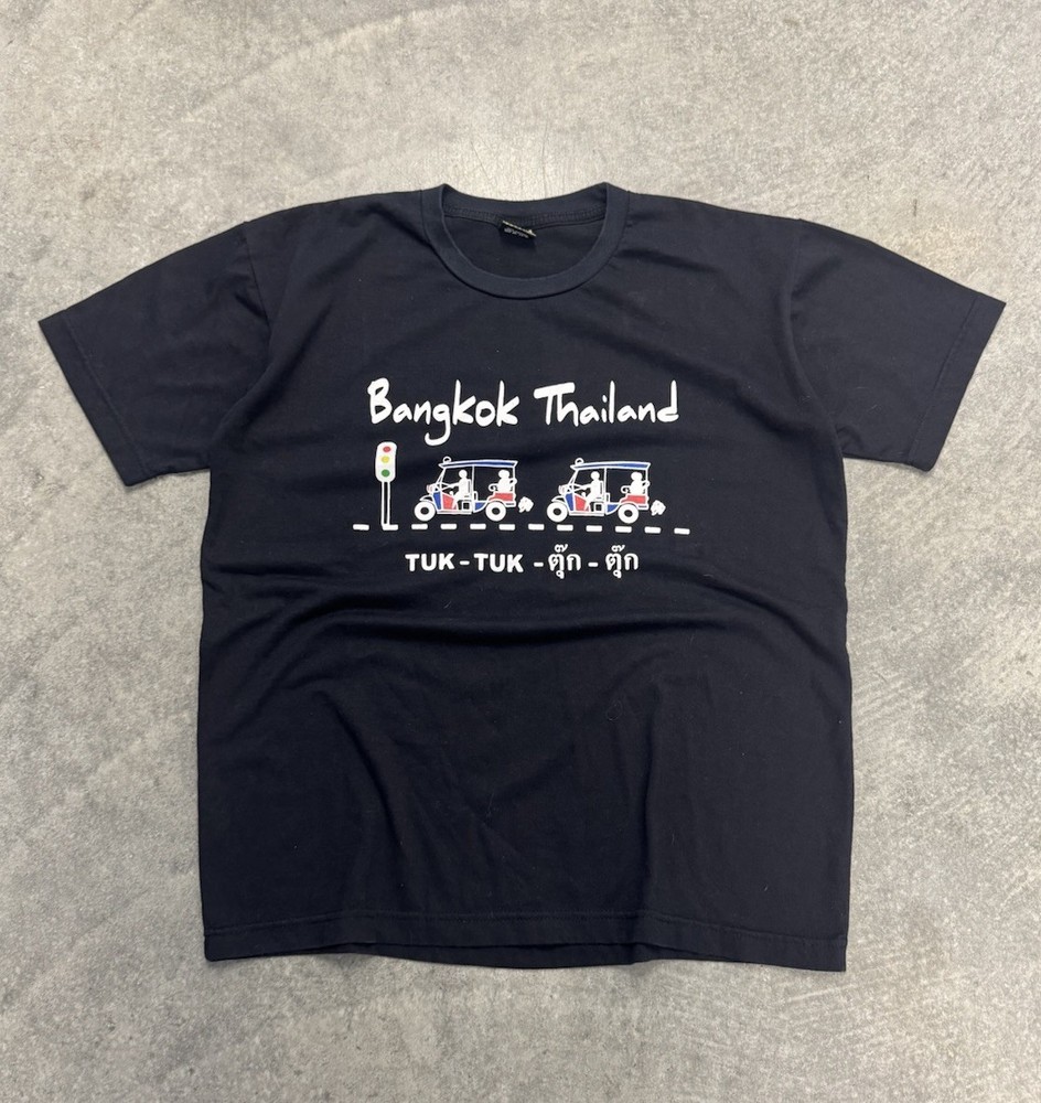 Men’s Bangkok Thailand Tuk-Tuk Graphic Print T-Shirt Black Cotton Jersey M