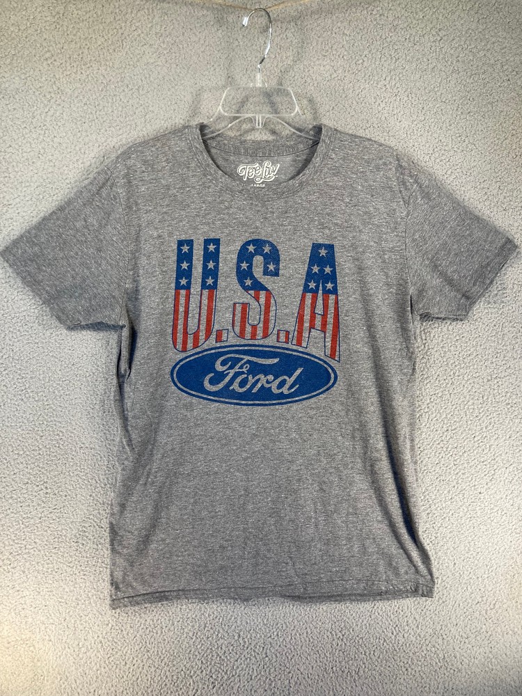 USA Ford T-Shirt Adult Large Gray Short Sleeve Patriotic Cars America Tee Luv