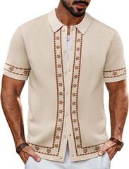 Men’s Vintage Knitted Polo Shirt 70s Style Contrast Color Short Sleeve Casual