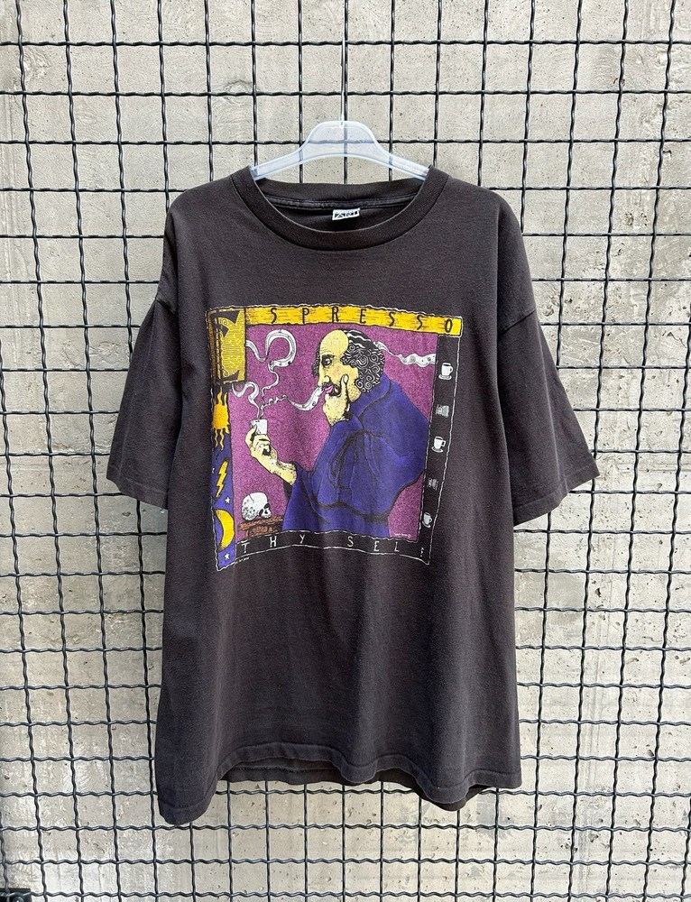 Vintage 90s Espresso Thy Self Fabric Art Coffee T-shirt Size XL