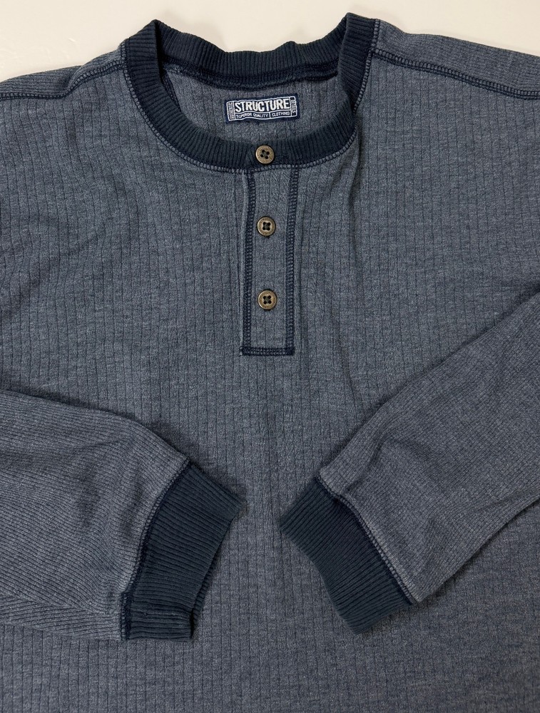 Vintage 90s Ribbed Henley Shirt Men 2XL Minimal Outdoor Casual Midweight Stretch