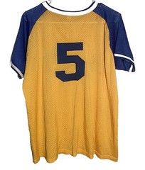 Vintage Carbone’s Pizza MN L Blue Yellow Softball Baseball Team Jersey #5 2Tone