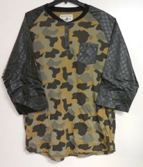 Winchester Men’s 3/4 Sleeve Synthetic Leather Cotton Camouflage Henley Shirt