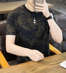 Men’s Ice Silk Cooling T-Shirt Summer Print Casual Short Sleeve O-Neck Top