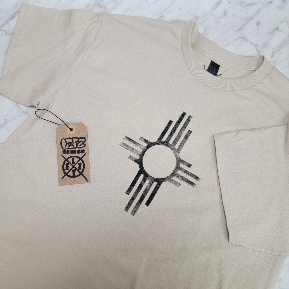 New Mexico Southwestern Zia Symbol T-Shirt Handmade Lino Print Shirt Block Print