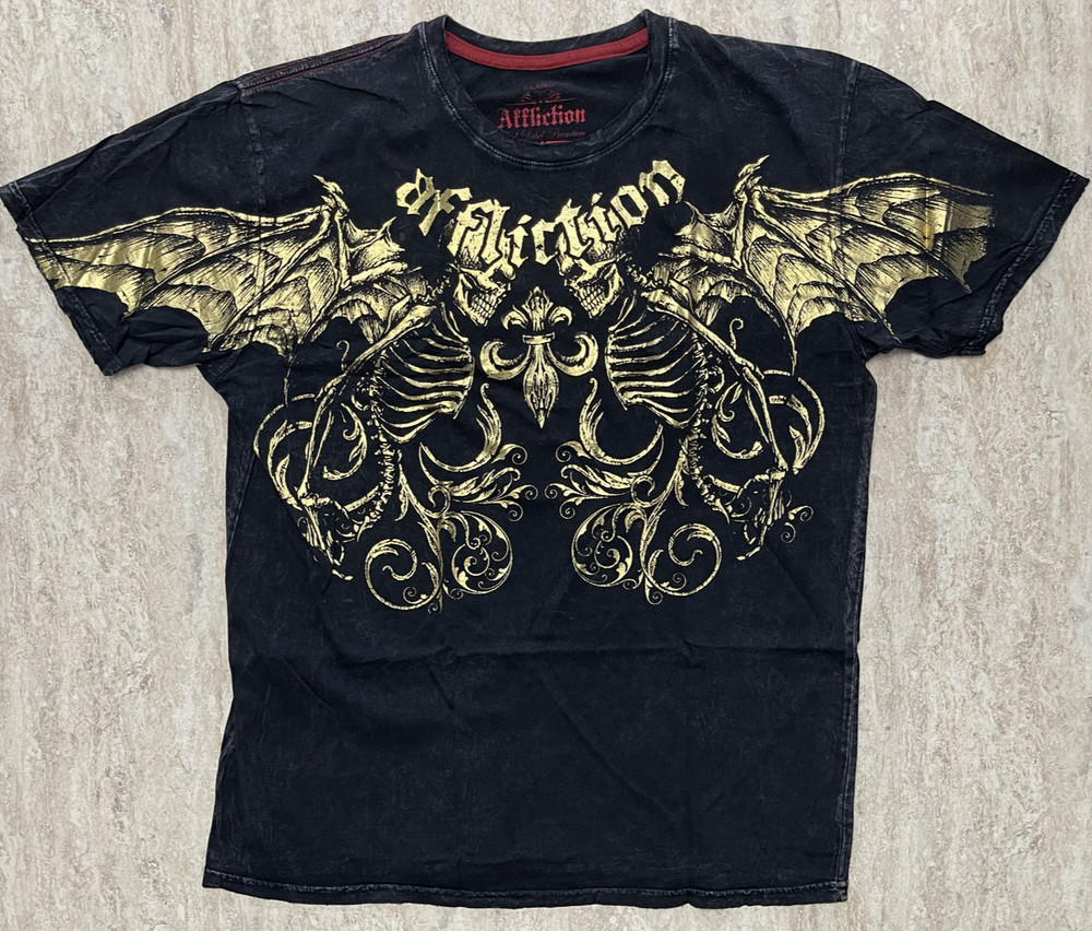 *RARE* AFFLICTION RED LABEL PREMIUM LIMITED EDITION Winged Skeletons Gold Foil