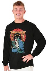 Traditional Geisha Split Face Skull Dragon Long Sleeve Tshirt for Men or Women