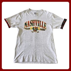 L.A. Sportswear Nashville TN T-Shirt Men SZ L Gray Plaid Graphic Made in USA EUC