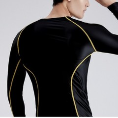 AMORESY Men Glossy Satin Oil Long-Sleeve Fitness T-Shirt Round Neck Running Tops