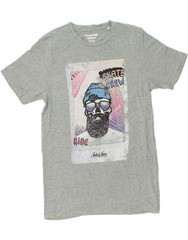 JACK & JONES Mens Slim Graphic T-Shirt Top Large Grey Cotton AV15