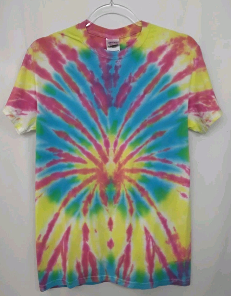 New Tie Dye Men’s T-Shirt PinkYellow Adult Small Multicolor Summer Spider