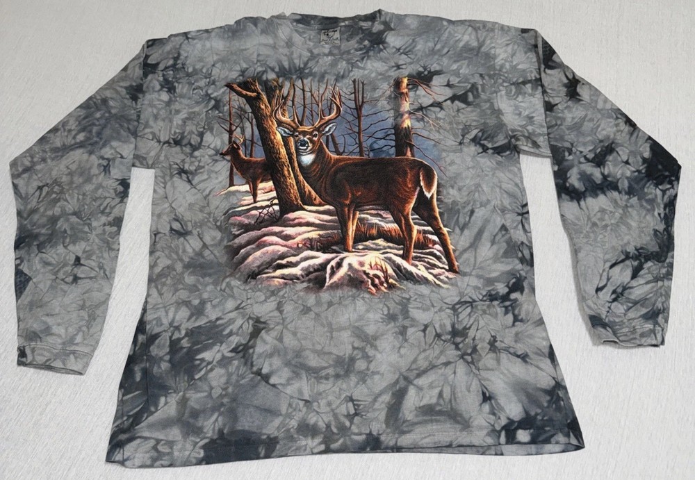 Back To Earth Shirt Mens XL Gray Deer Buck Graphic Long Sleeve Tie Dye Hunting