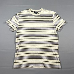 Forever 21 T Shirt Men Medium Beige Purple Striped Cotton Straight Hem Crew Neck