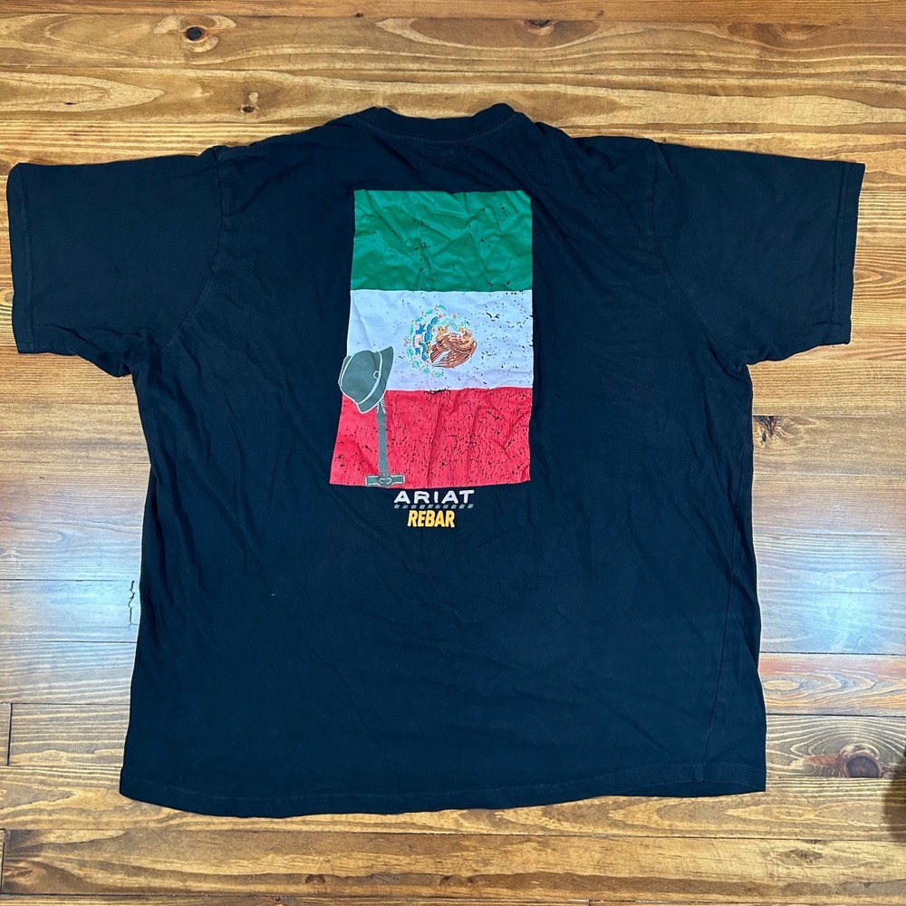 Ariat Rebar Pocket T-Shirt Mens XL Black Mexican Flag Back Graphic Workwear Tee