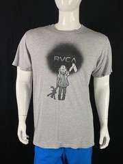 RVCA ANP Kevin Ancell Girl w/ Doll & Spraypaint Graphic Gray T Shirt, A Grade, L