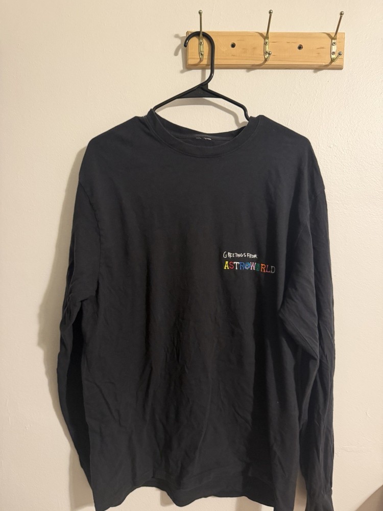Travis Scott Astroworld Wish You Were Here Black Long Sleeve Crewneck Tee L