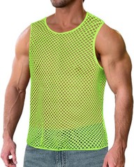 Mesh Fishnet Tank Tops See Through Sleeveless Muscle Rave Shirts for Men(Fluo…
