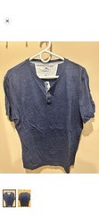 Banana Republic Vintage Blue Solid Henley T-Shirt Mens L Cotton Knit Button