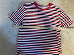 Champion Striped T Shirt Red Black White All Over Logo Men’s Medium