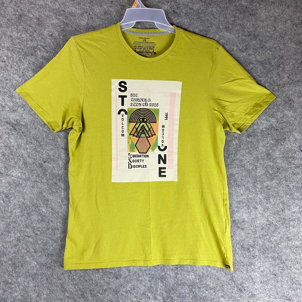 Volcom T-Shirt Large Modern Fit Men’s Short Sleeve Lime Green 100% Cotton