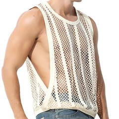Sexy Men’s T-Shirt Mesh Fishnet Sleeveless Undershirt Muscle Hollow Out Tank Top