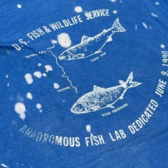 U.S. Fish & Wildlife Lab 1990 WMass Made USA Hanes XL Blue t-Shirt Bleach spots
