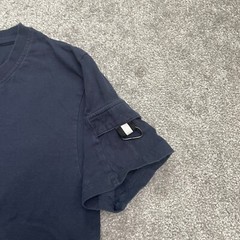 WT02 Basic T-Shirt Mens Medium Navy Blue V-Neck Short Sleeve Casual Cotton Tee