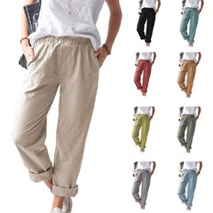 Women’s Straight Pants Elastic Waist Casual Trousers Pants with Pockets Dark …