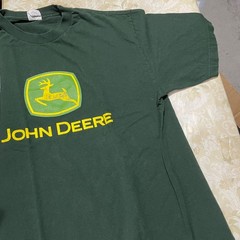 John Deere Logo T-Shirt L Deer Pine Green 100% Cotton Farmer Mens Short Sleeve