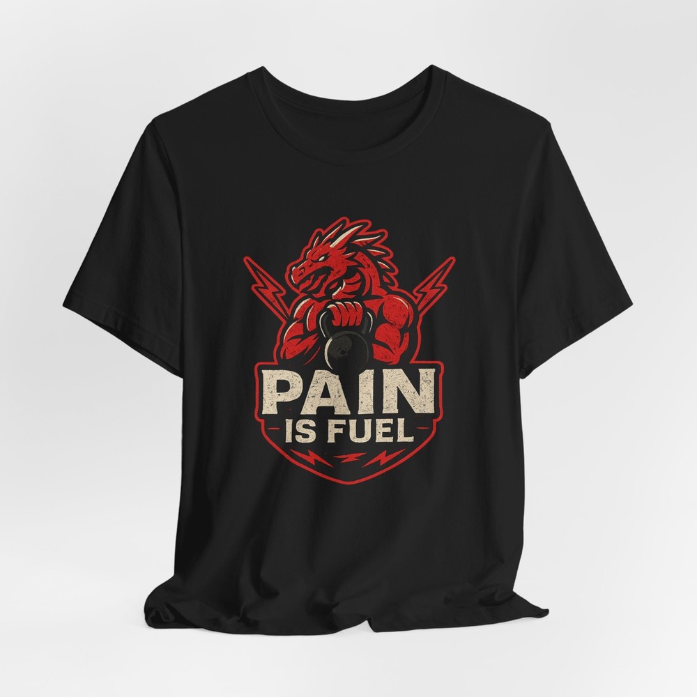 Pain Is Fuel Dragon Gym T-Shirt Motivational Workout Fitness Kettlebell Tee