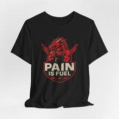 Pain Is Fuel Dragon Gym T-Shirt Motivational Workout Fitness Kettlebell Tee