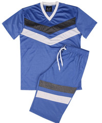 MEN SUMMER LIGHTWEIGHT MESH STRIPED SPORTS SHORT SET W/DRAWSTRINGS