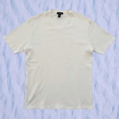 Alfani Mens L Off-White Ribbed V-Neck T-Shirt Short Sleeve Cotton