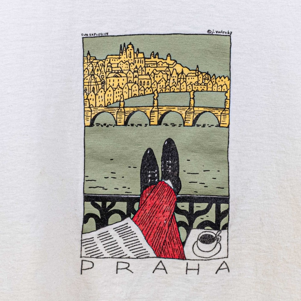 Vintage Jiri Votruba Prague Art T-Shirt XL Praha Czech Coffee Pop Art Boxy Y2K