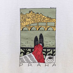 Vintage Jiri Votruba Prague Art T-Shirt XL Praha Czech Coffee Pop Art Boxy Y2K