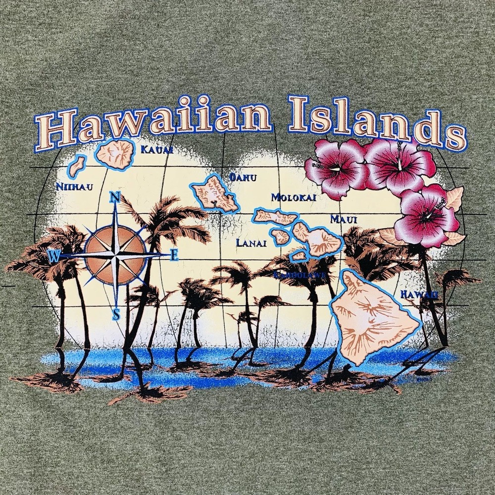 Hawaiian Tropical T-Shirt Mens Hawaiian Islands Heather Army Green 2XL NWOT
