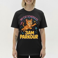 Cat Parkour 3AM T-Shirt Funny Cat Meme Schedule Midnight Humor Sarcastic Tee