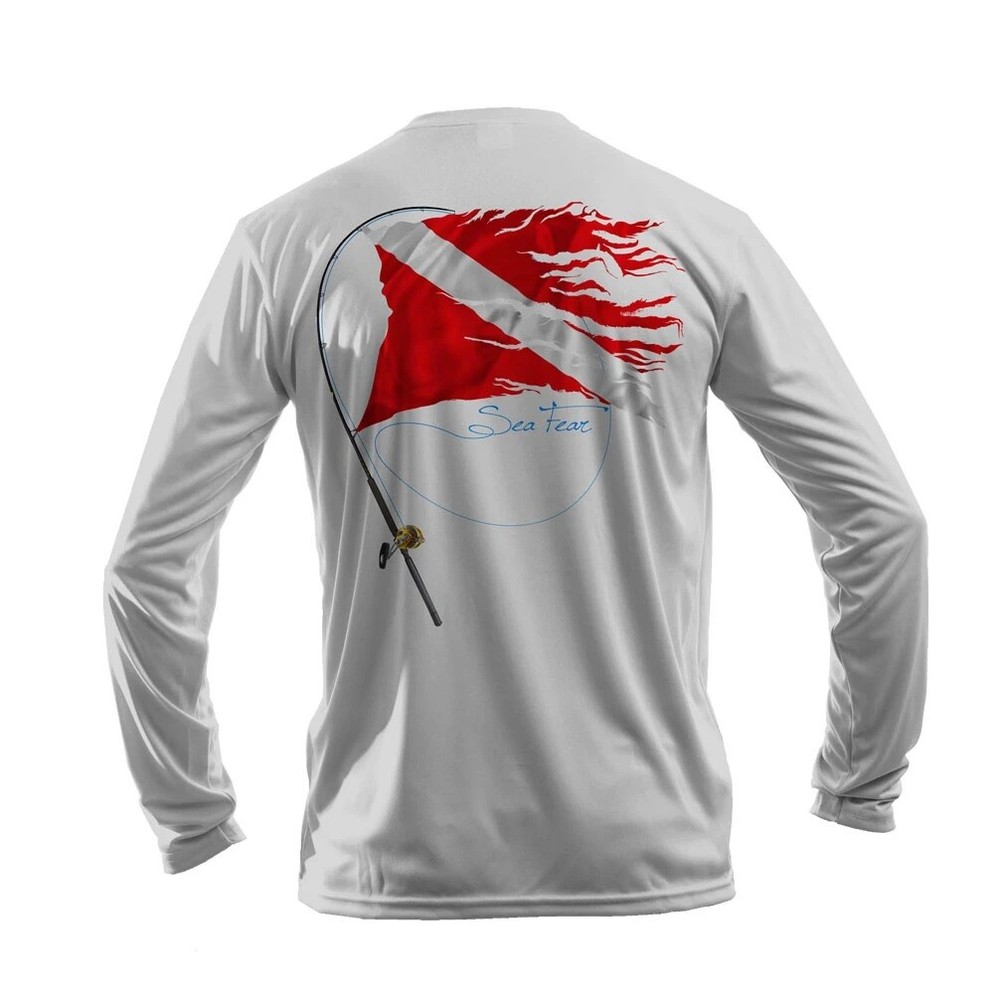 Sea Fear Men’s 50+ UPF Long Sleeve Rash Guard Scuba Diving Fish N Dive Gray