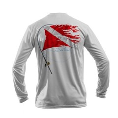 Sea Fear Men’s 50+ UPF Long Sleeve Rash Guard Scuba Diving Fish N Dive Gray