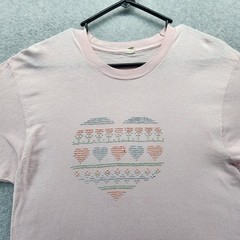 Vintage Fruit Of The Loom Shirt Mens Large Pink Rhinestone Heart Graphic Tee 80s