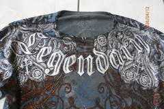 Xzavier Legendary Cross Rhinestone Grunge All Over Print Affliction Shirt S i131