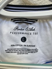 NEW Porter & Ash Men’s Large White Performance Tee Stripe Crew Neck T-Shirt NWT