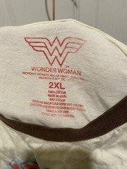 Wonder Woman Airbrush Graphic Ringer Shirt Plus Size DC Comics Beige Brown 2XL