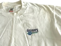 Vintage 90s Discovery Channel Adult Large TV Promo White Graphic Logo T-Shirt