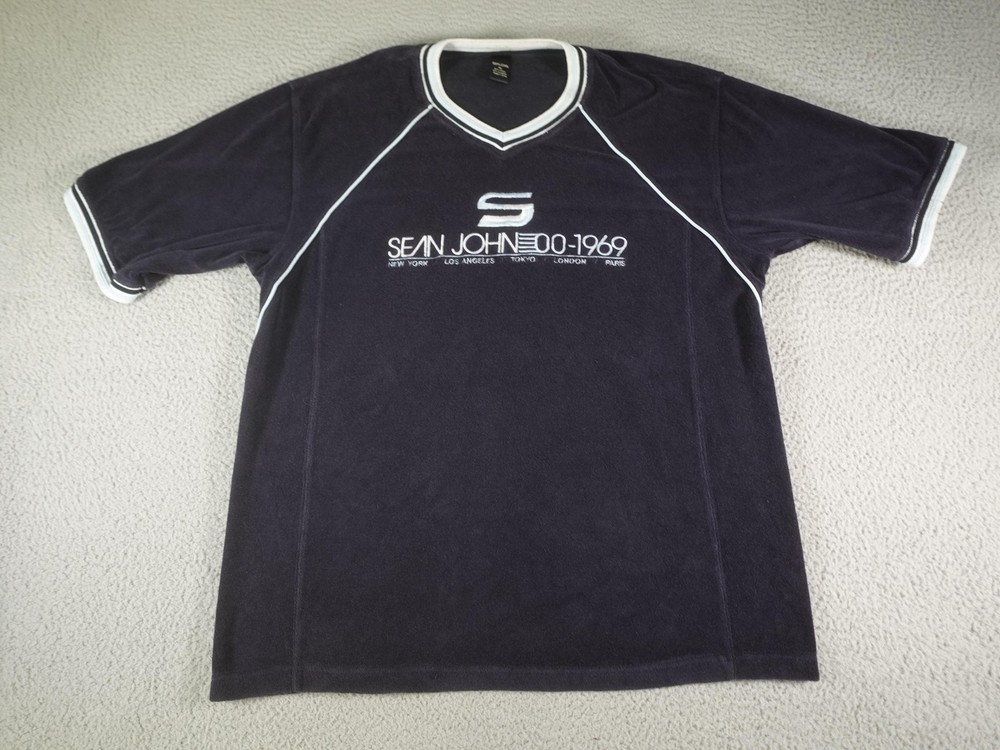 Y2K Sean John Shirt Mens XL Black Velour Rap Hip Hop Streetwear Embroidered