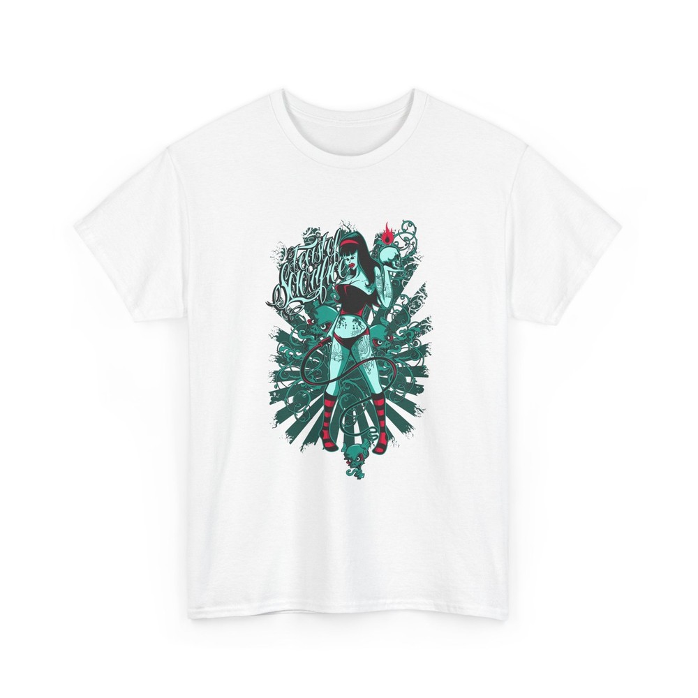 Lady Holding Skull Graphic Tee | Retro Sunburst Illustration, Cool Shirt, Cotton