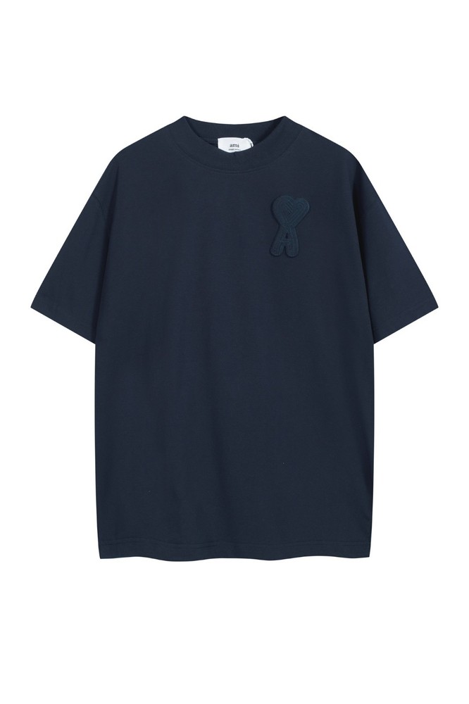 AMI Tee Unisex White & Navy blue & Beige Short Sleeved T-Shirt S-M-L-XL