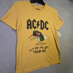 Lucky Brand ACDC Shirt Mens Medium Yellow Metal Fly On The Wall Music Rock NWT