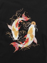 Niepce Japanese Streetwear Embroidery T-shirt Golden Koi Fish Graphic Tee